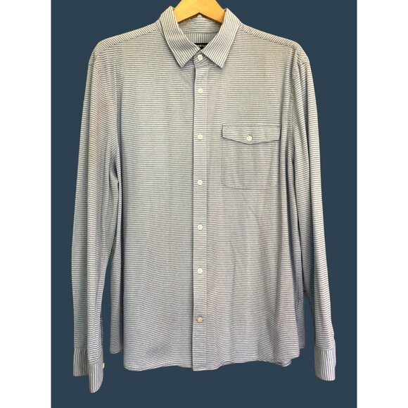 EXPRESS-MENS BLUE STRIPPED 62% COTTON LOMG SLEEVE BUTTON DOWN SHIRT SIZE X-LARGE - Picture 1 of 8